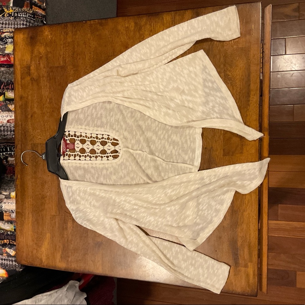 Arizona Jeans, White Cardigan with Lace design, Size: Kids Medium (10/12)